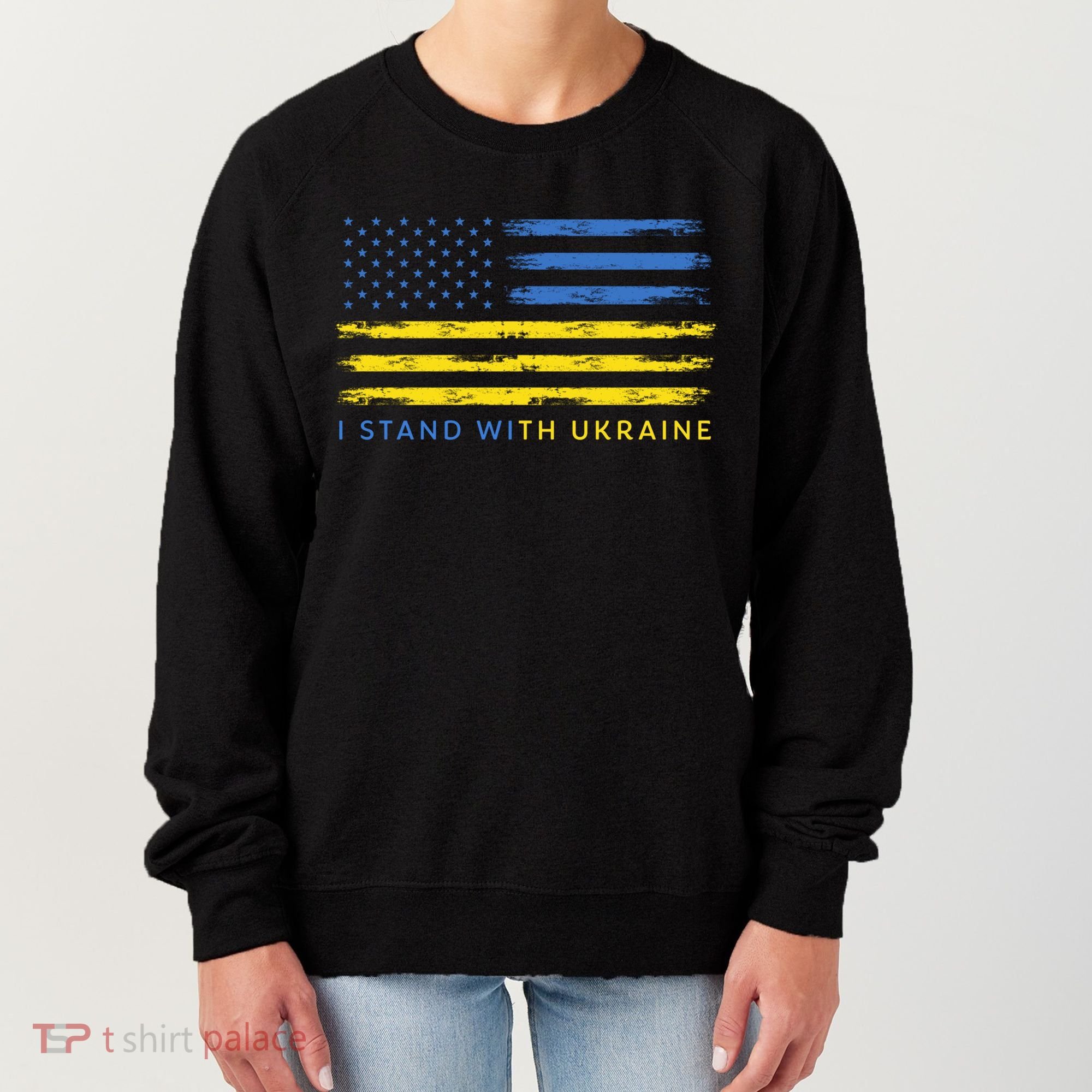 Support Ukrainian American Flag I Stand With Ukraine Gift Women's Sweatshirt