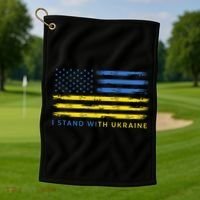 Support Ukrainian American Flag I Stand With Ukraine Gift Golf Towel thumb 1