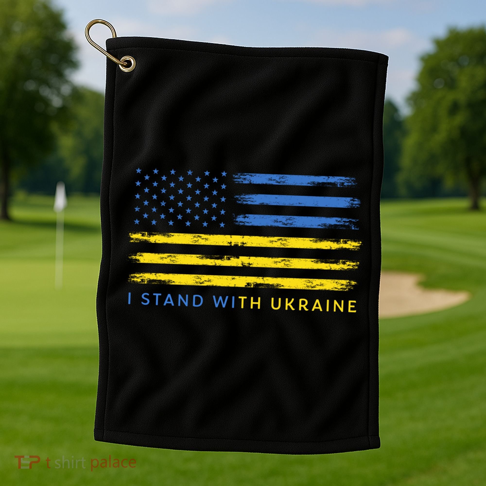 Support Ukrainian American Flag I Stand With Ukraine Gift Golf Towel