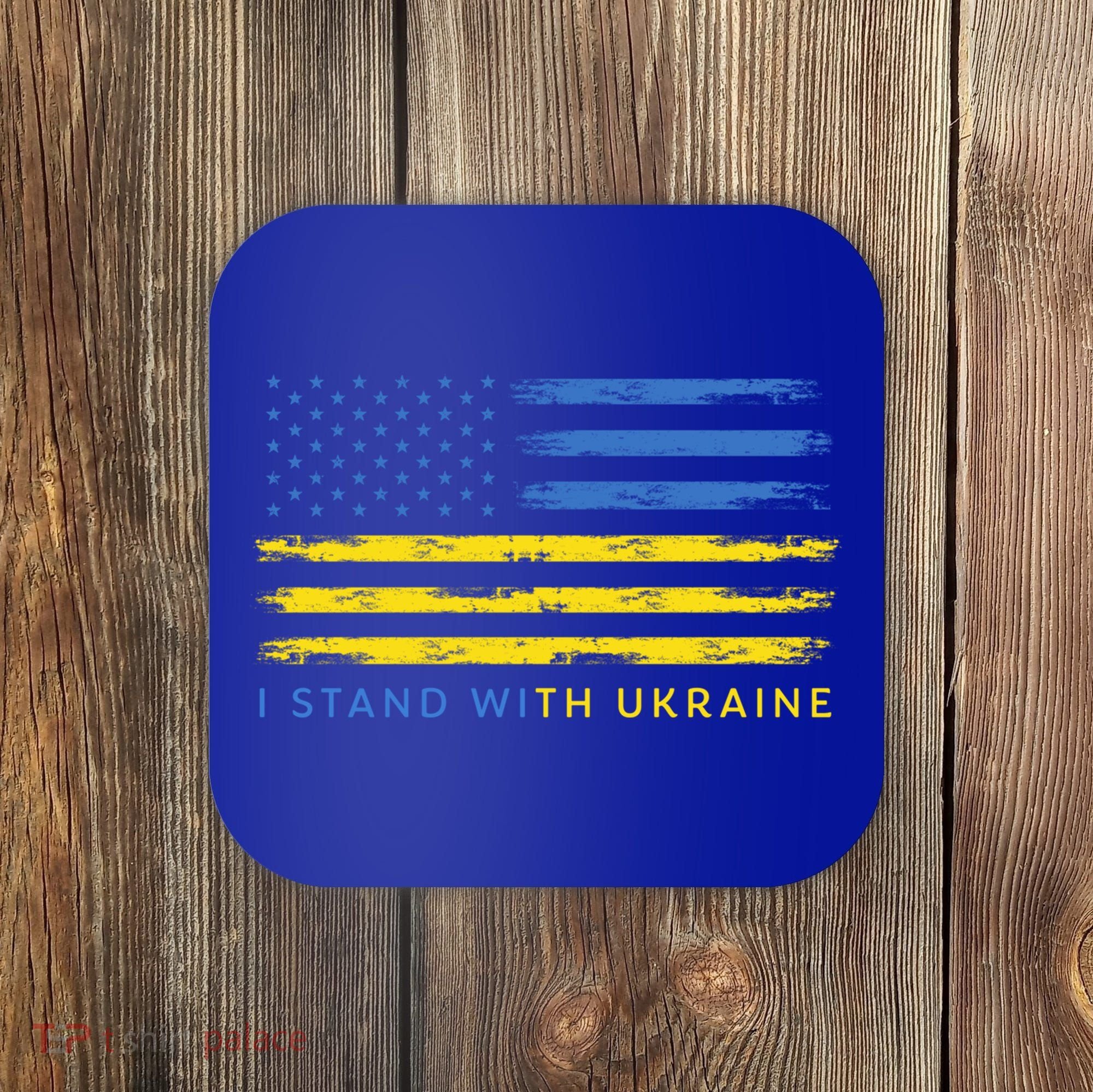 Support Ukrainian American Flag I Stand With Ukraine Gift Coaster