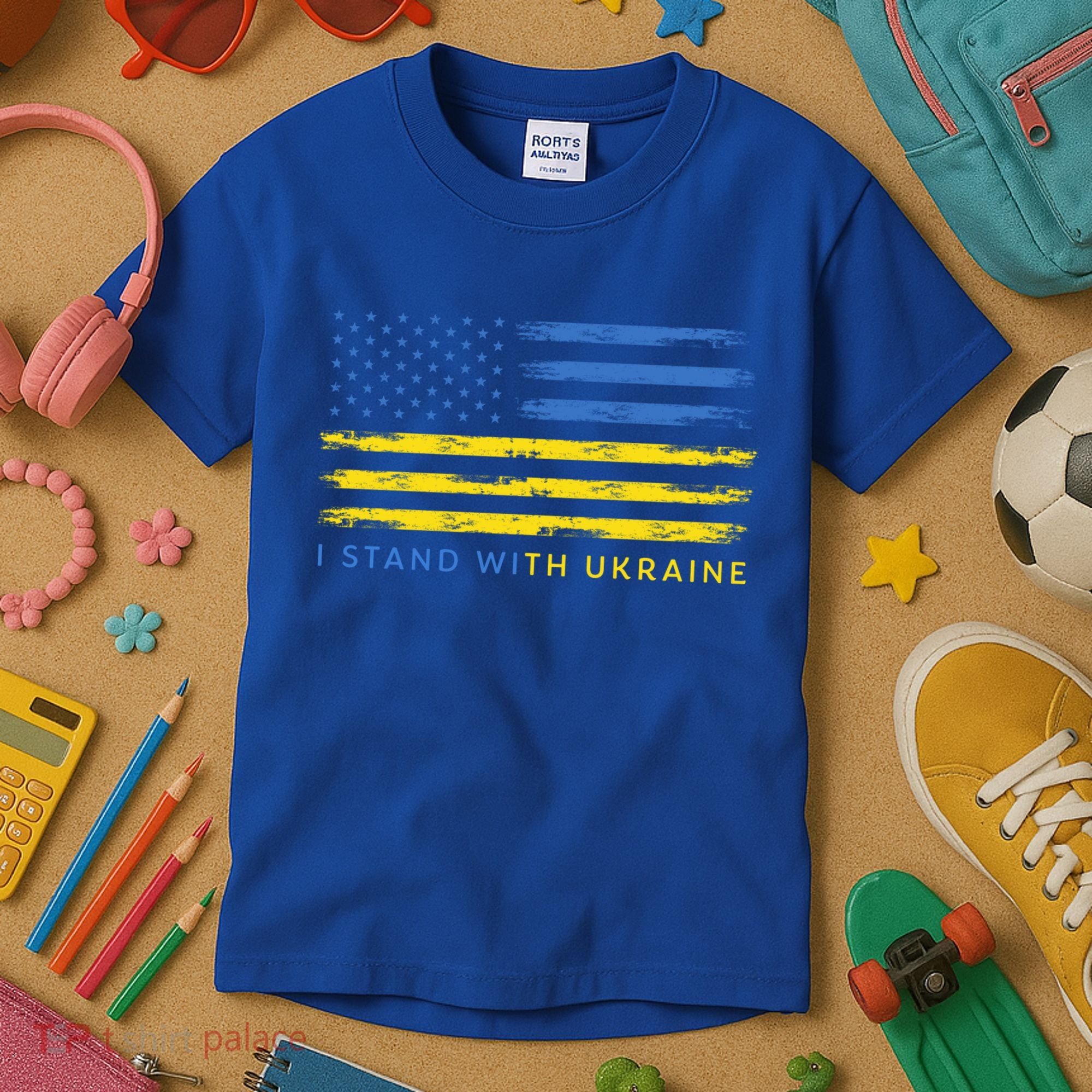 Support Ukrainian American Flag I Stand With Ukraine Gift Kids T-Shirt
