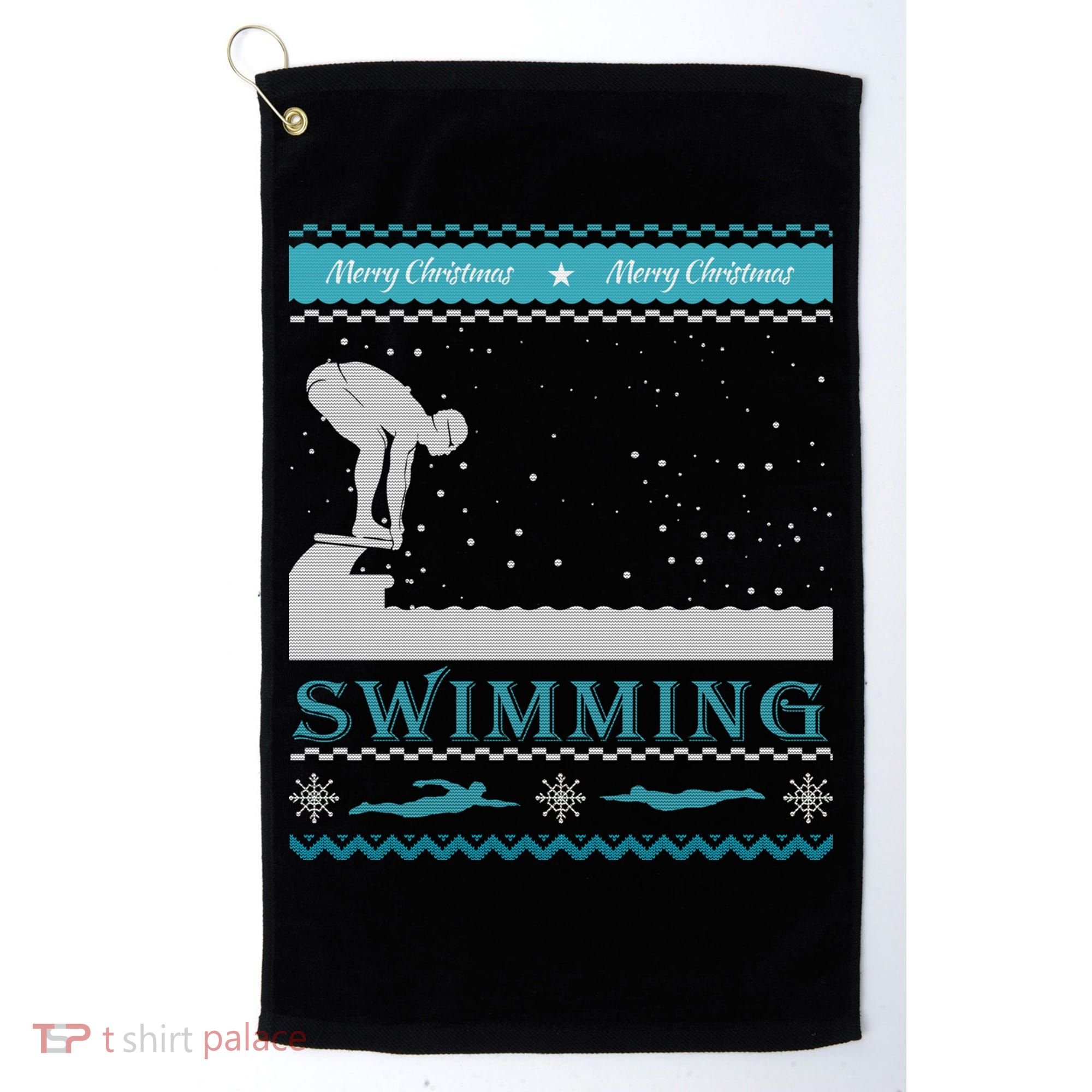 Swimming Ugly Christmas Sweater For Swimmer Cool Gift Golf Towel
