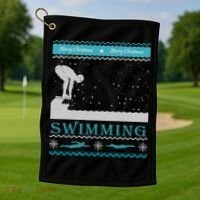 Swimming Ugly Christmas Sweater For Swimmer Cool Gift Golf Towel thumb 1