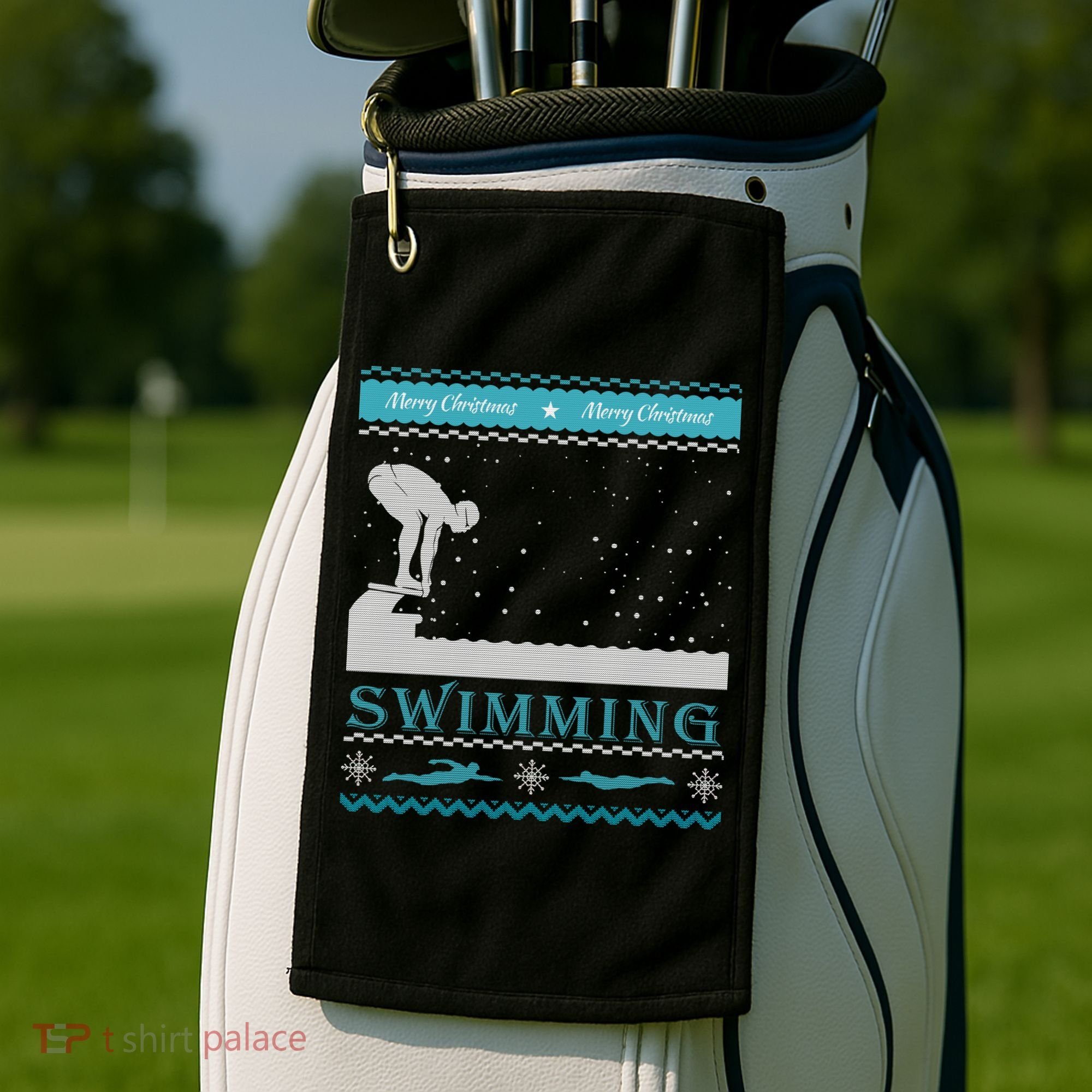 Swimming Ugly Christmas Sweater For Swimmer Cool Gift Golf Towel