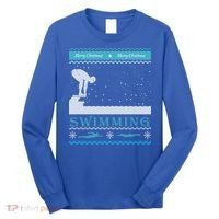 Swimming Ugly Christmas Sweater For Swimmer Cool Gift Long Sleeve Shirt thumb 0