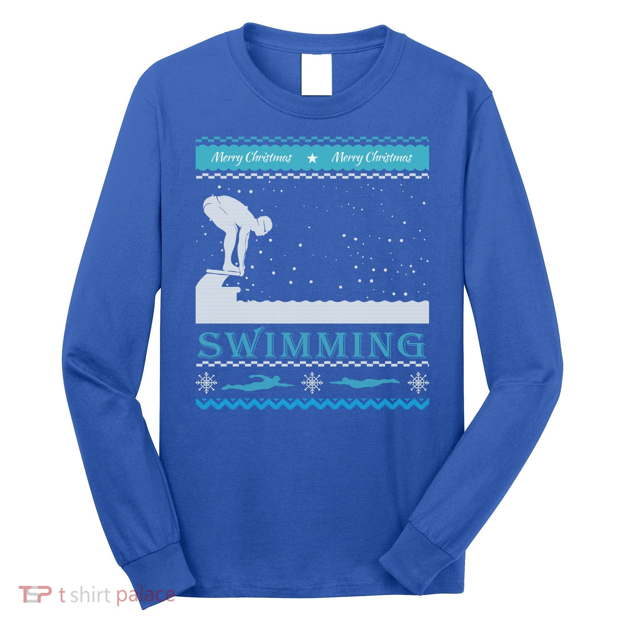 Swimming Ugly Christmas Sweater For Swimmer Cool Gift Long Sleeve Shirt