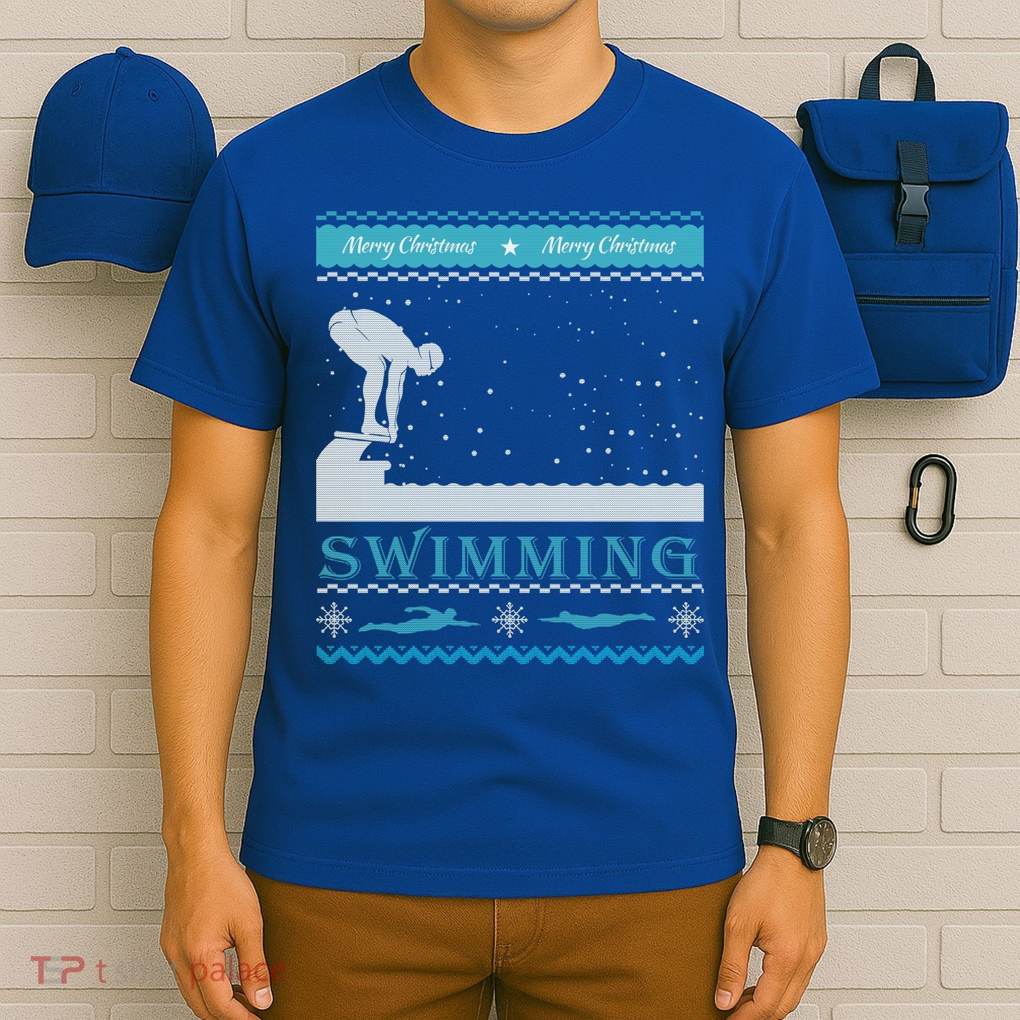 Swimming Ugly Christmas Sweater For Swimmer Cool Gift T-Shirt