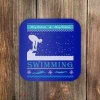 Swimming Ugly Christmas Sweater For Swimmer Cool Gift Coaster thumb 0