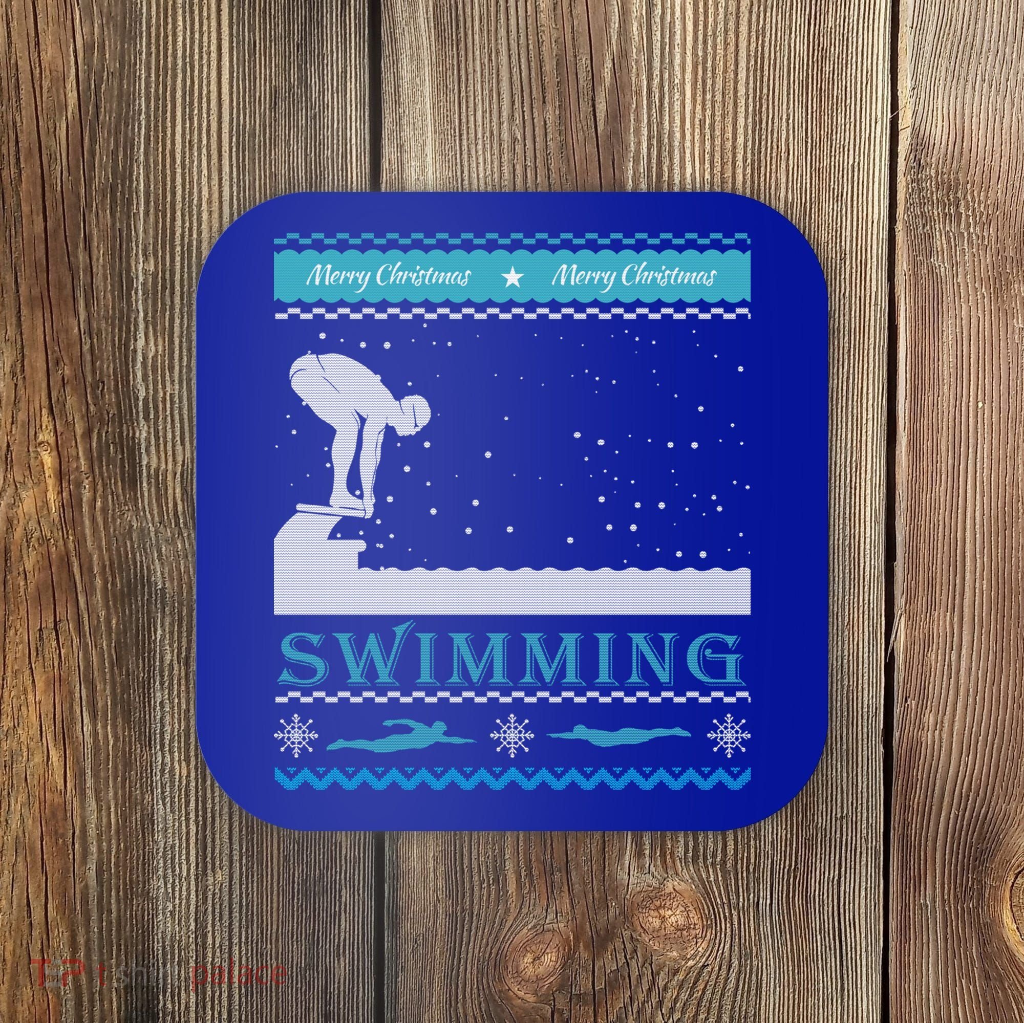 Swimming Ugly Christmas Sweater For Swimmer Cool Gift Coaster