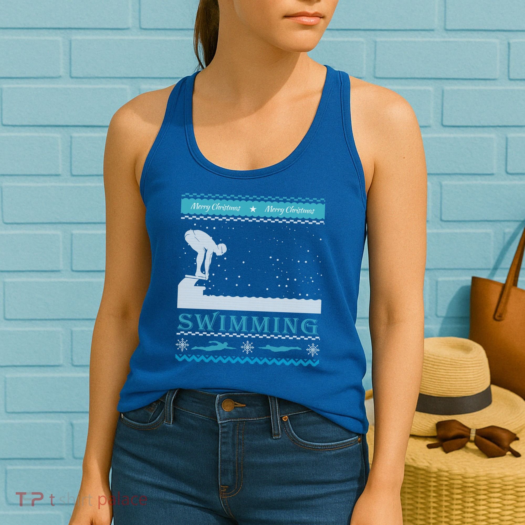 Swimming Ugly Christmas Sweater For Swimmer Cool Gift Women's Tank Top