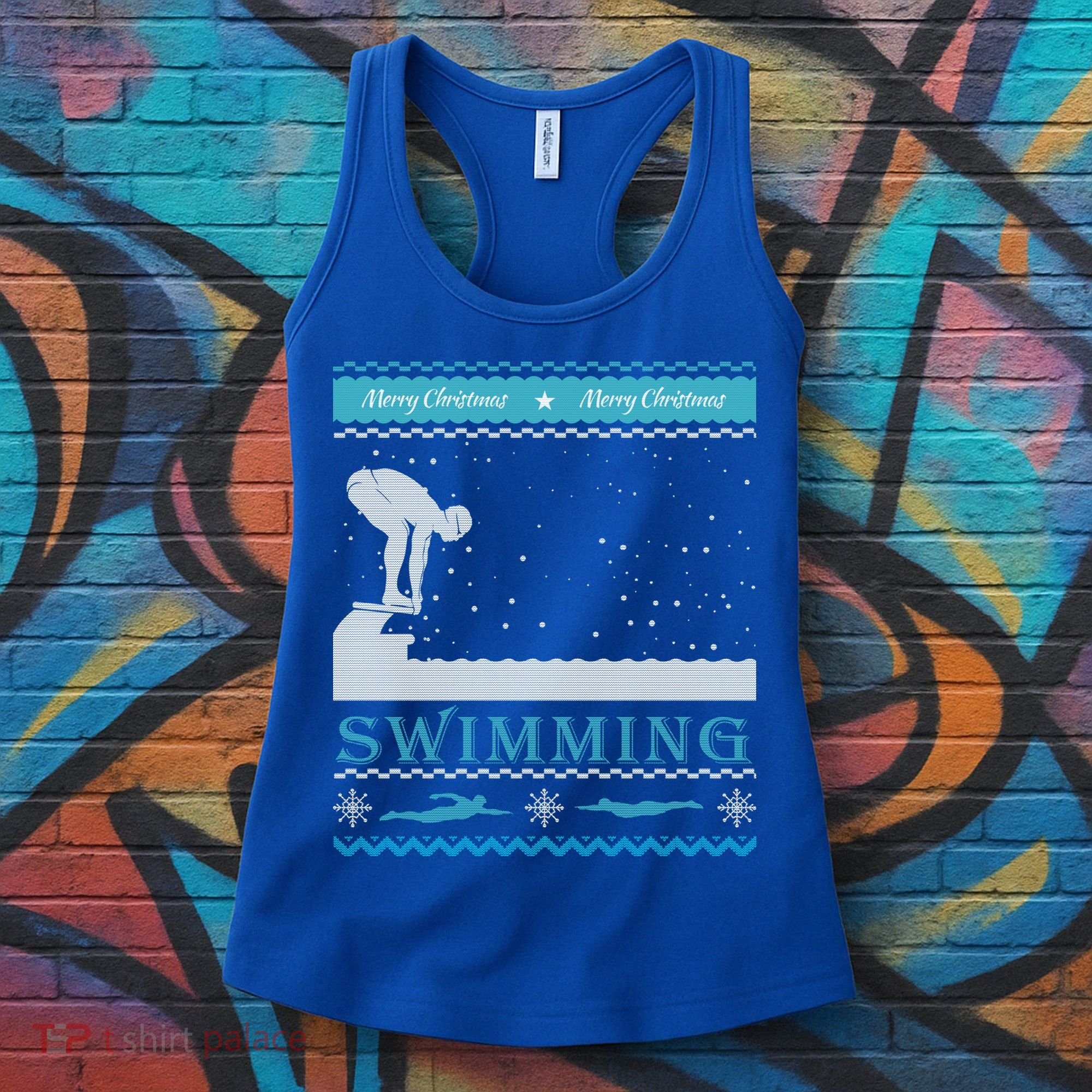Swimming Ugly Christmas Sweater For Swimmer Cool Gift Women's Tank Top