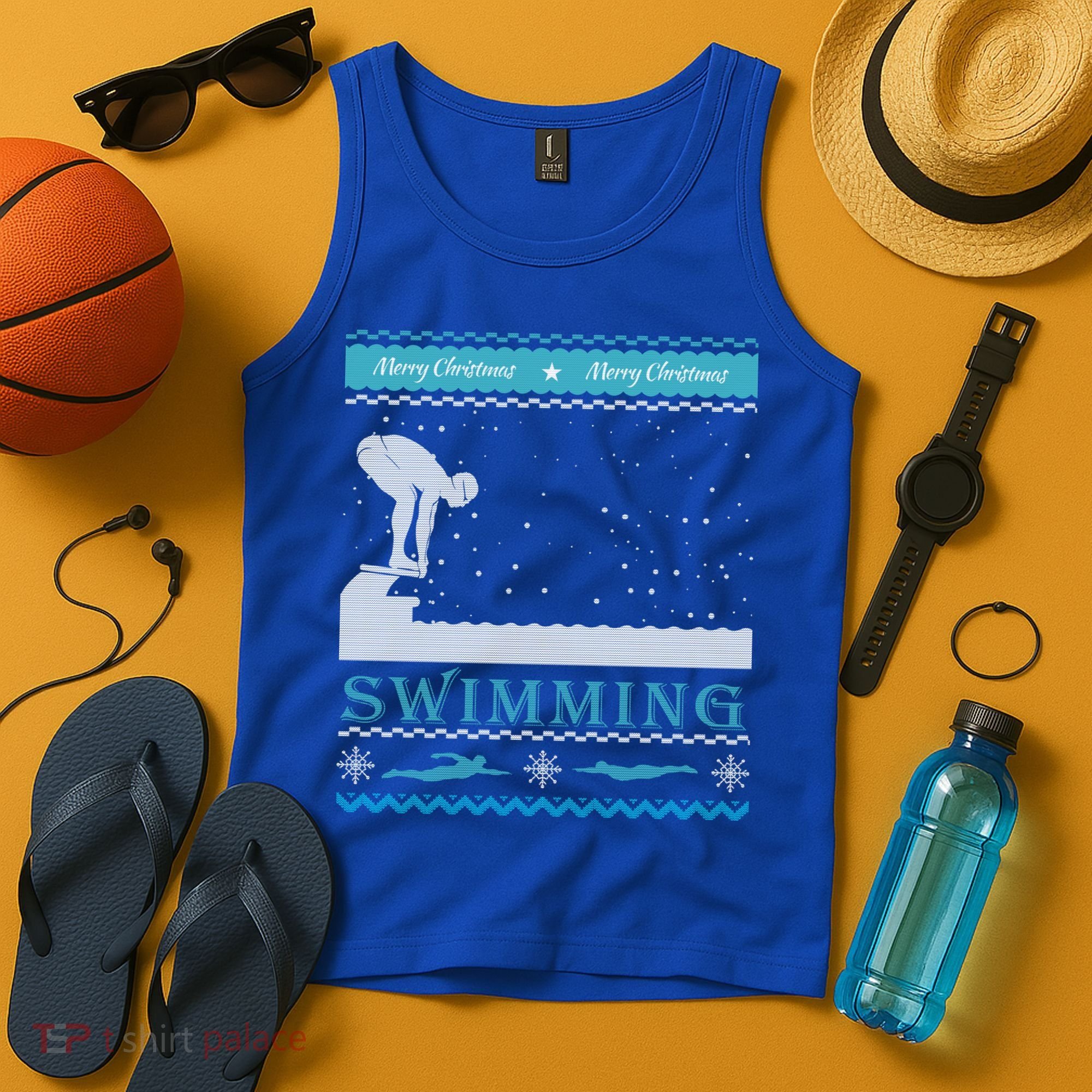 Swimming Ugly Christmas Sweater For Swimmer Cool Gift Tank Top