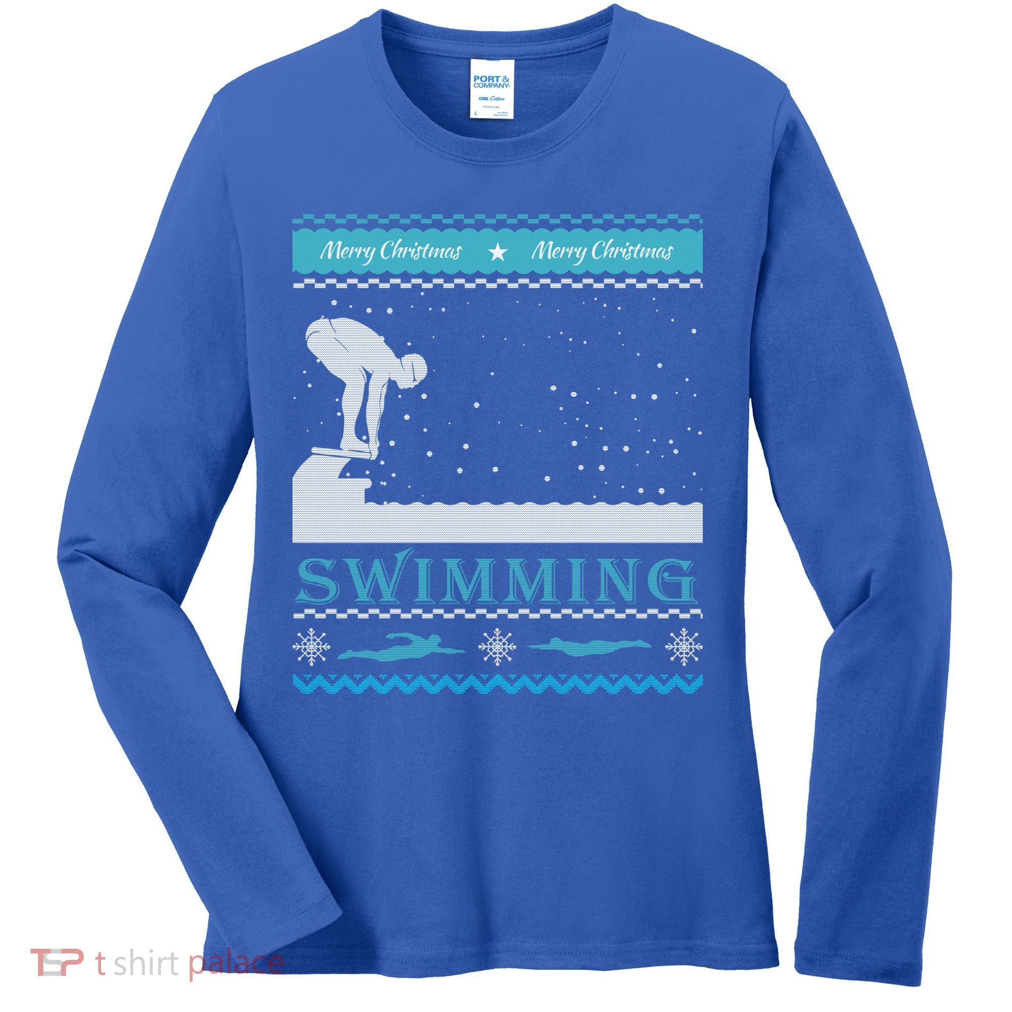 Swimming Ugly Christmas Sweater For Swimmer Cool Gift Women's Long Sleeve Shirt