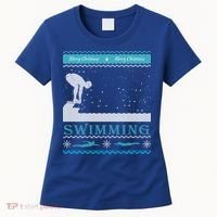 Swimming Ugly Christmas Sweater For Swimmer Cool Gift Women's T-Shirt thumb 0