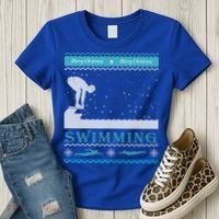 Swimming Ugly Christmas Sweater For Swimmer Cool Gift Women's T-Shirt thumb 3