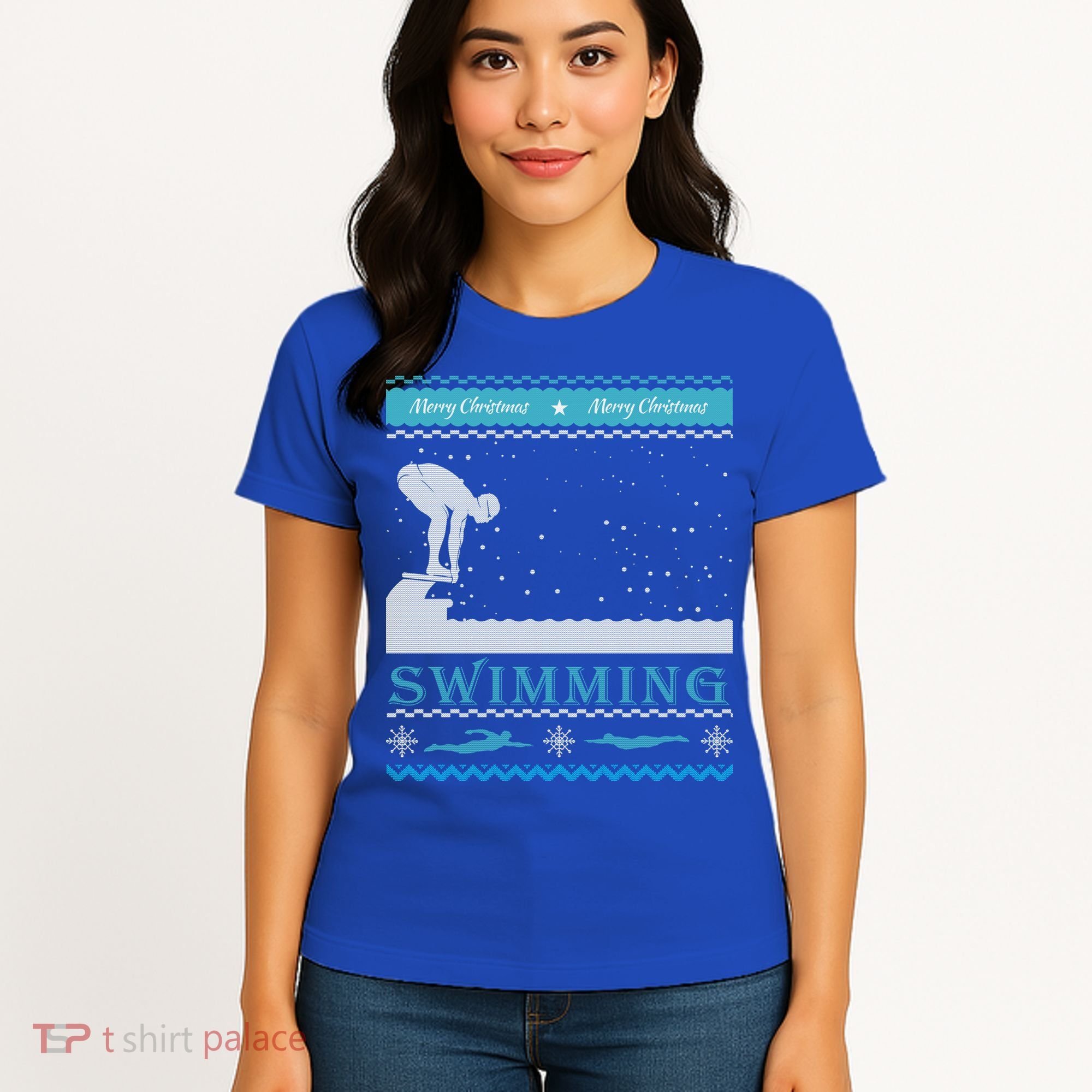 Swimming Ugly Christmas Sweater For Swimmer Cool Gift Women's T-Shirt