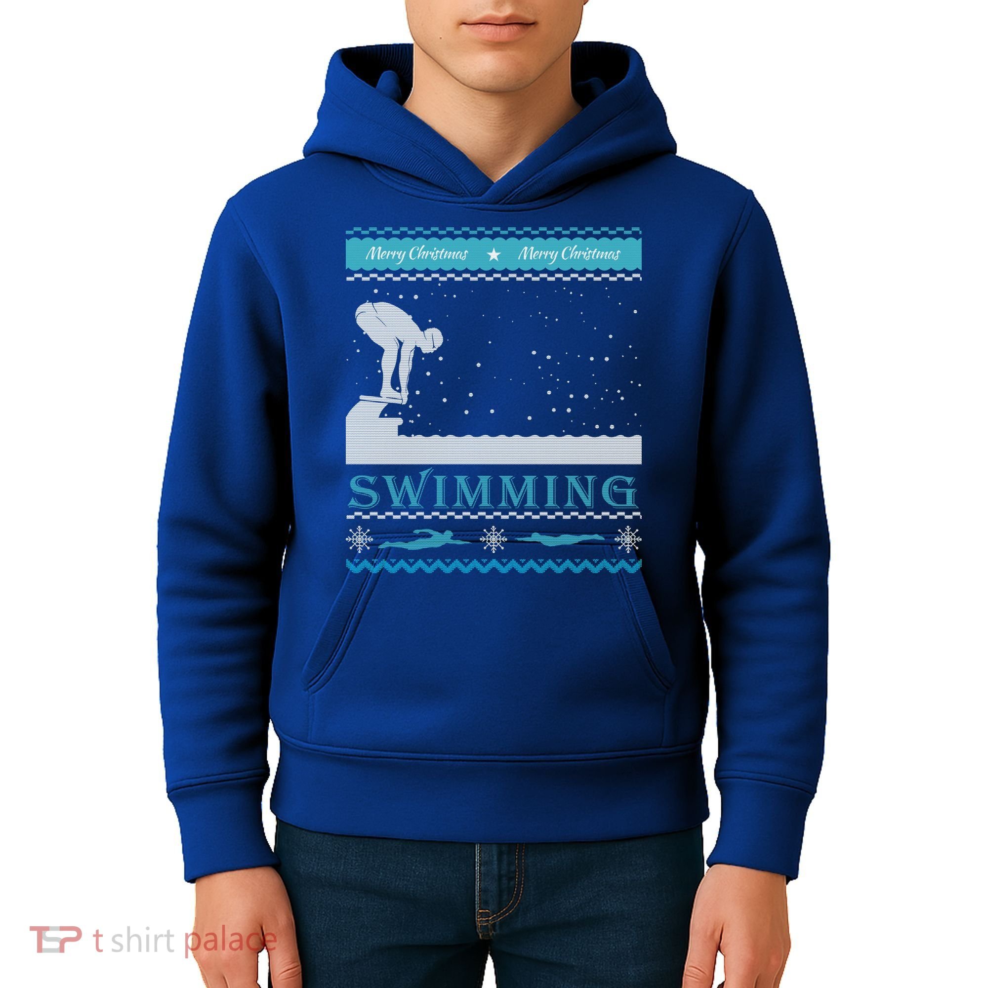 Swimming Ugly Christmas Sweater For Swimmer Cool Gift Kids Hoodie