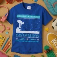 Swimming Ugly Christmas Sweater For Swimmer Cool Gift Kids T-Shirt thumb 3