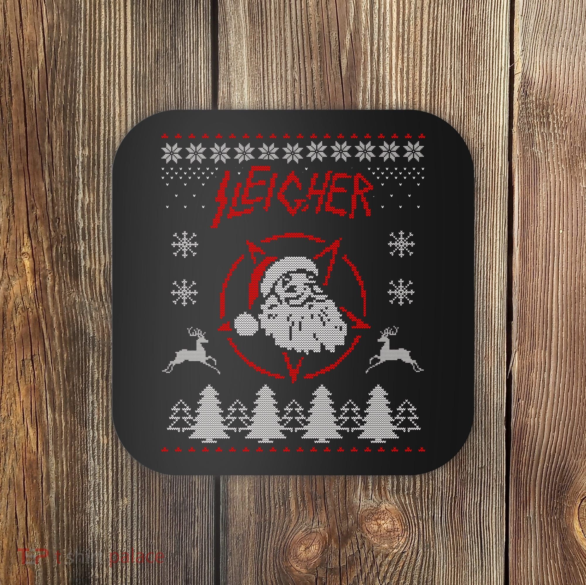 Sleigher Ugly Christmas graphic Santa Metal print Coaster