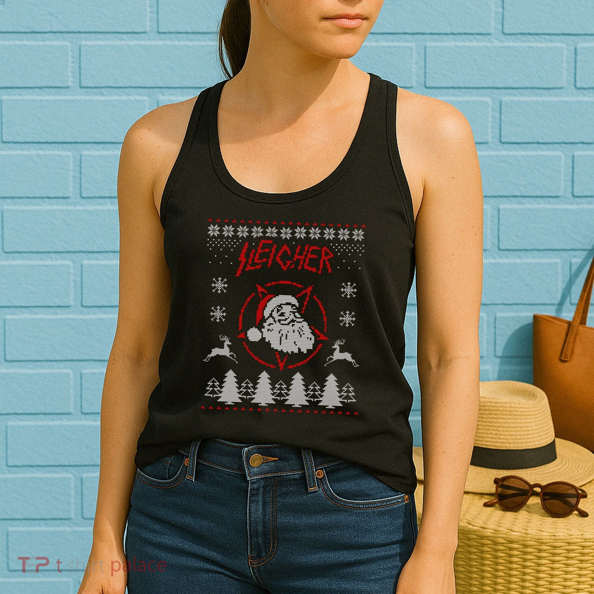 Sleigher Ugly Christmas graphic Santa Metal print Women's Tank Top