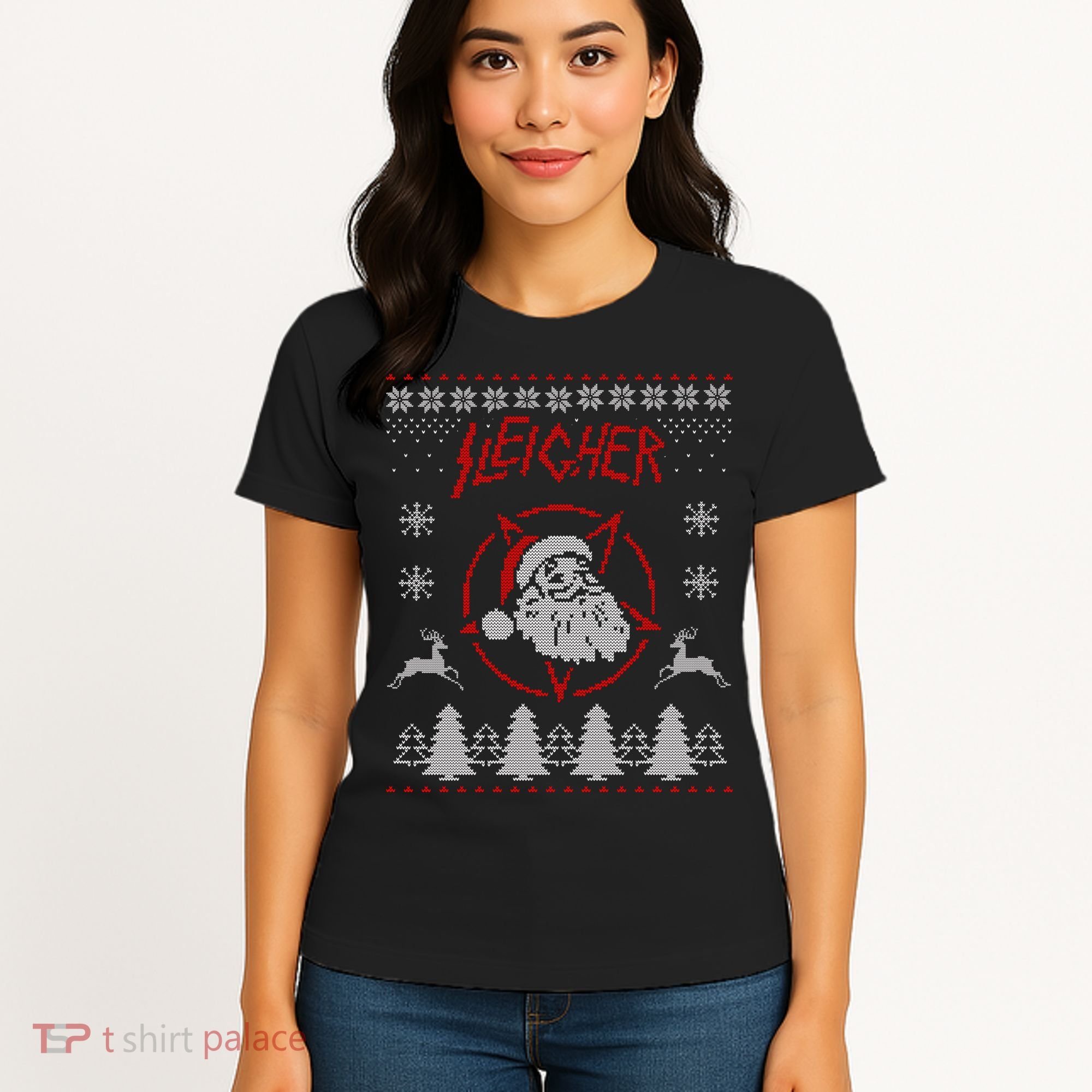 Sleigher Ugly Christmas graphic Santa Metal print Women's T-Shirt
