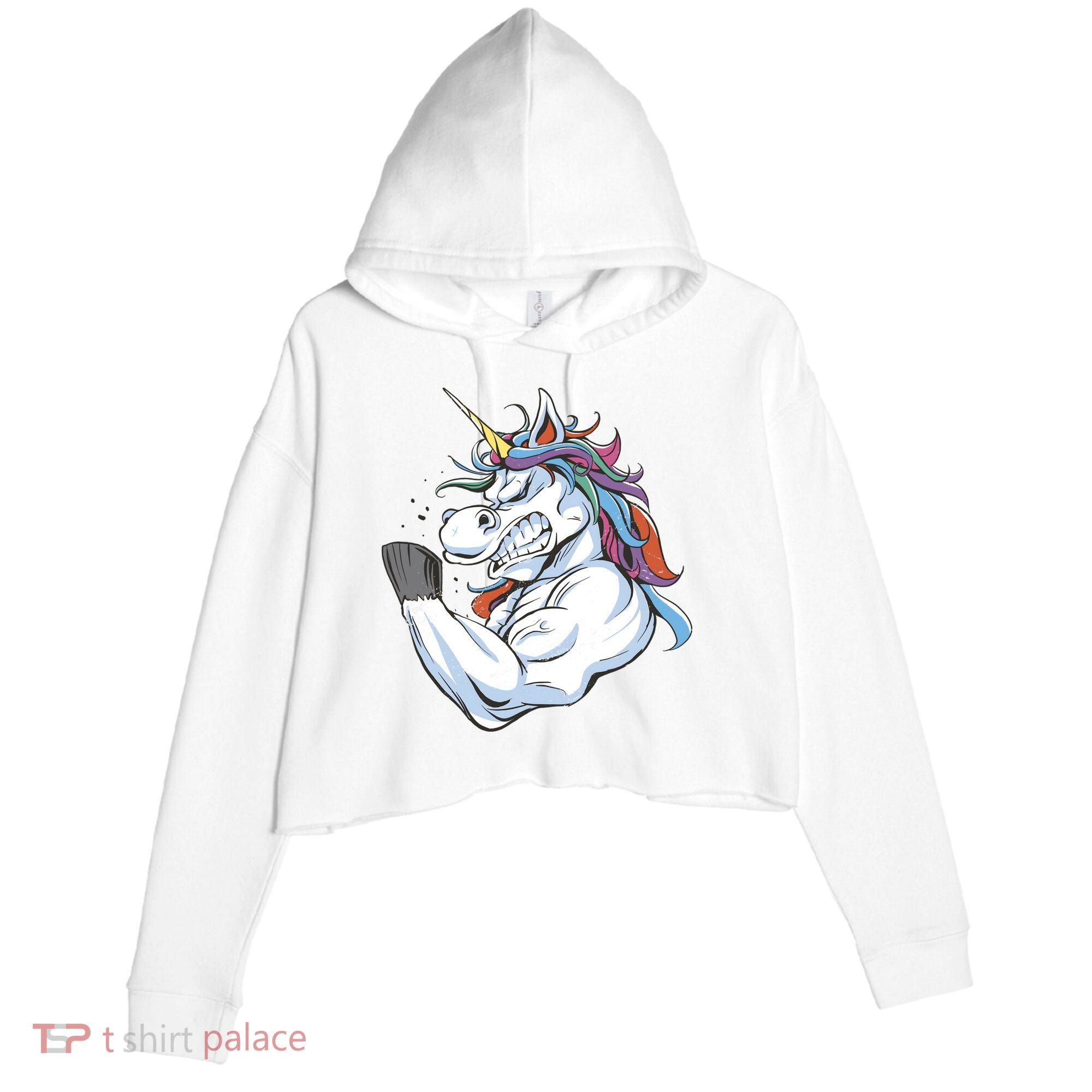 Strong Unicorn Creature Crop Fleece Hoodie