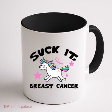 Suck It Breast Cancer unicorn Coffee Mug back
