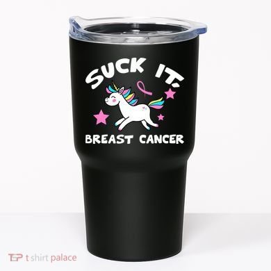 Suck It Breast Cancer unicorn Tumbler