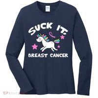 Suck It Breast Cancer unicorn Women's Long Sleeve Shirt thumb 0