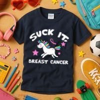 Suck It Breast Cancer unicorn Kids T-Shirt thumb 3