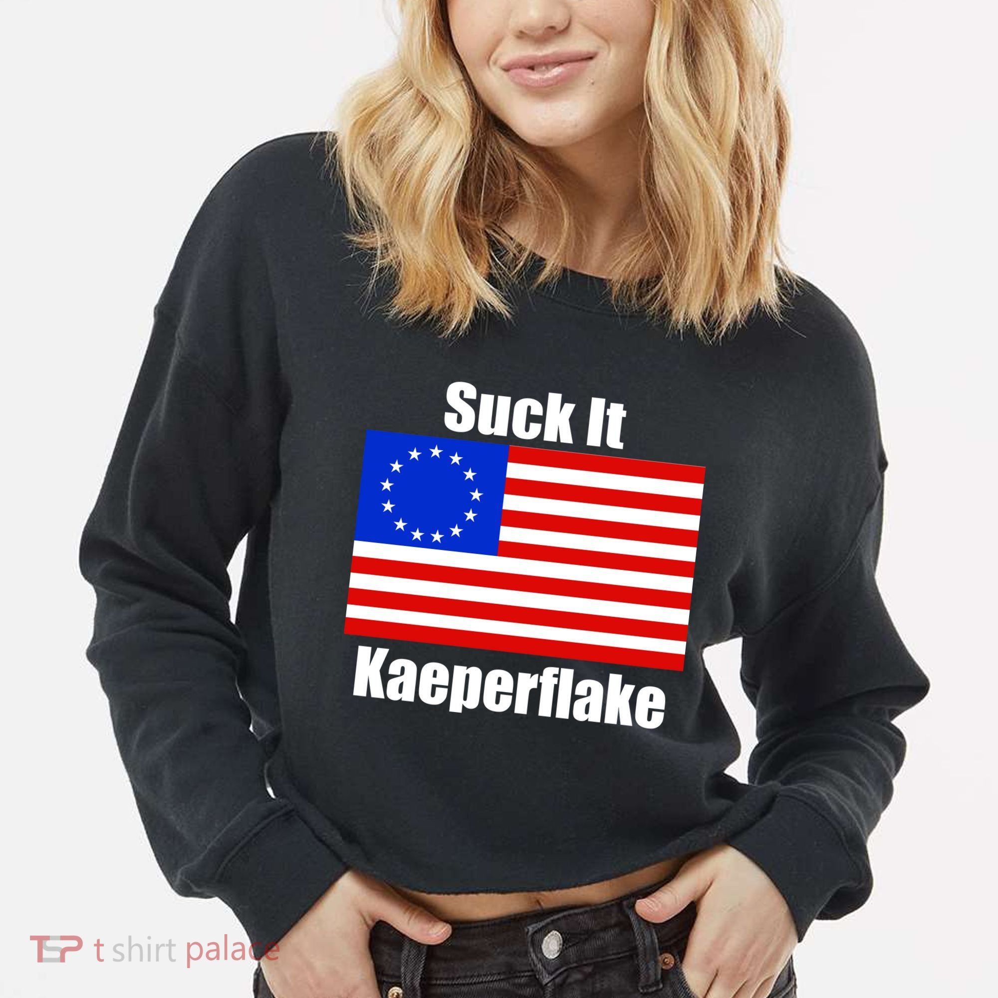 Suck It Kaeperflake Betsy Ross Flag Cropped Pullover Crew