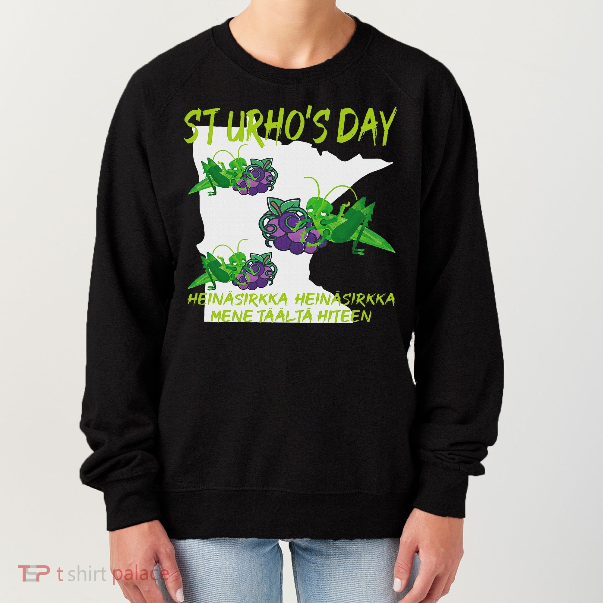 St Urhos Day Grasshopper Grapes Vineyard Gift Minnesota Map Women's Sweatshirt