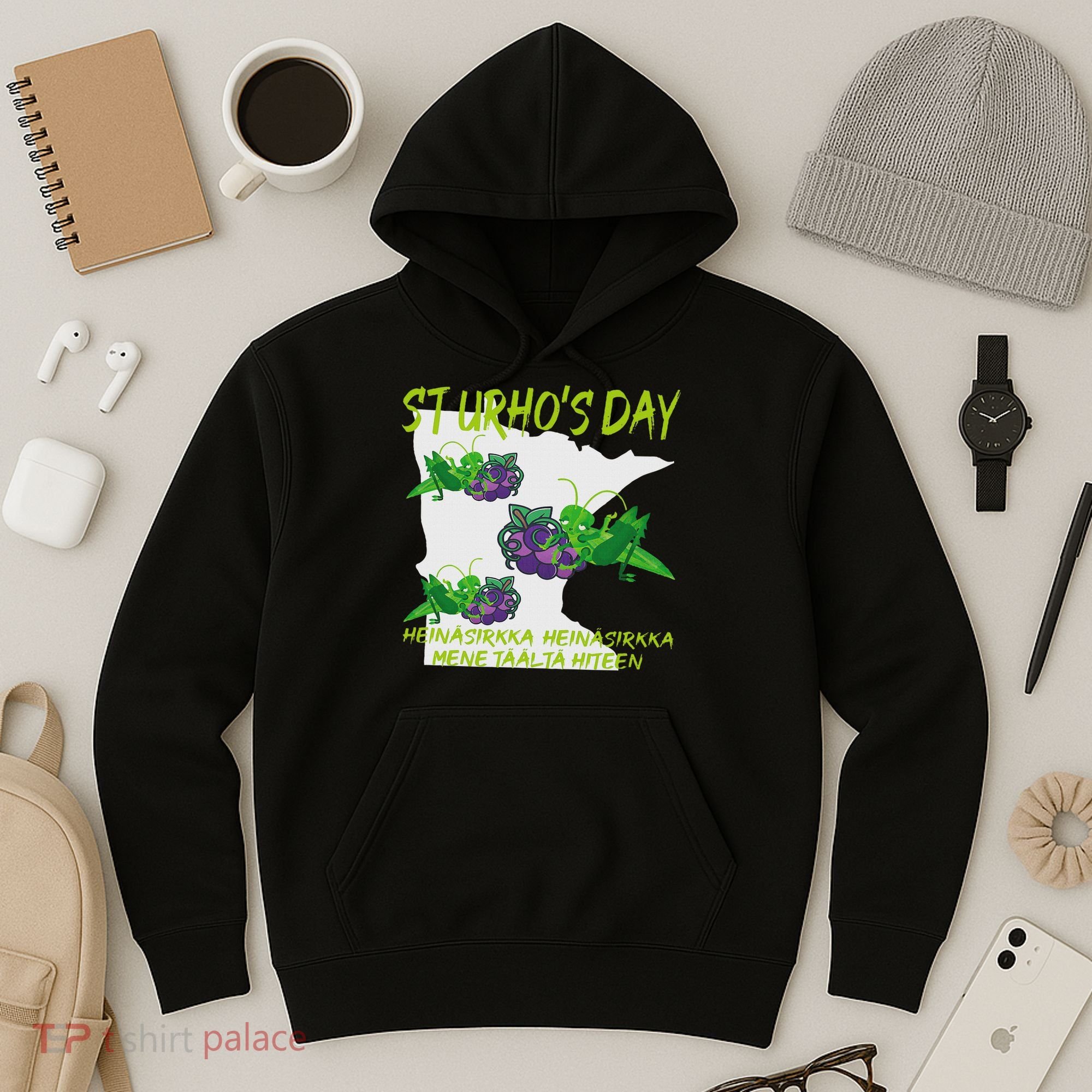 St Urhos Day Grasshopper Grapes Vineyard Gift Minnesota Map Hoodie