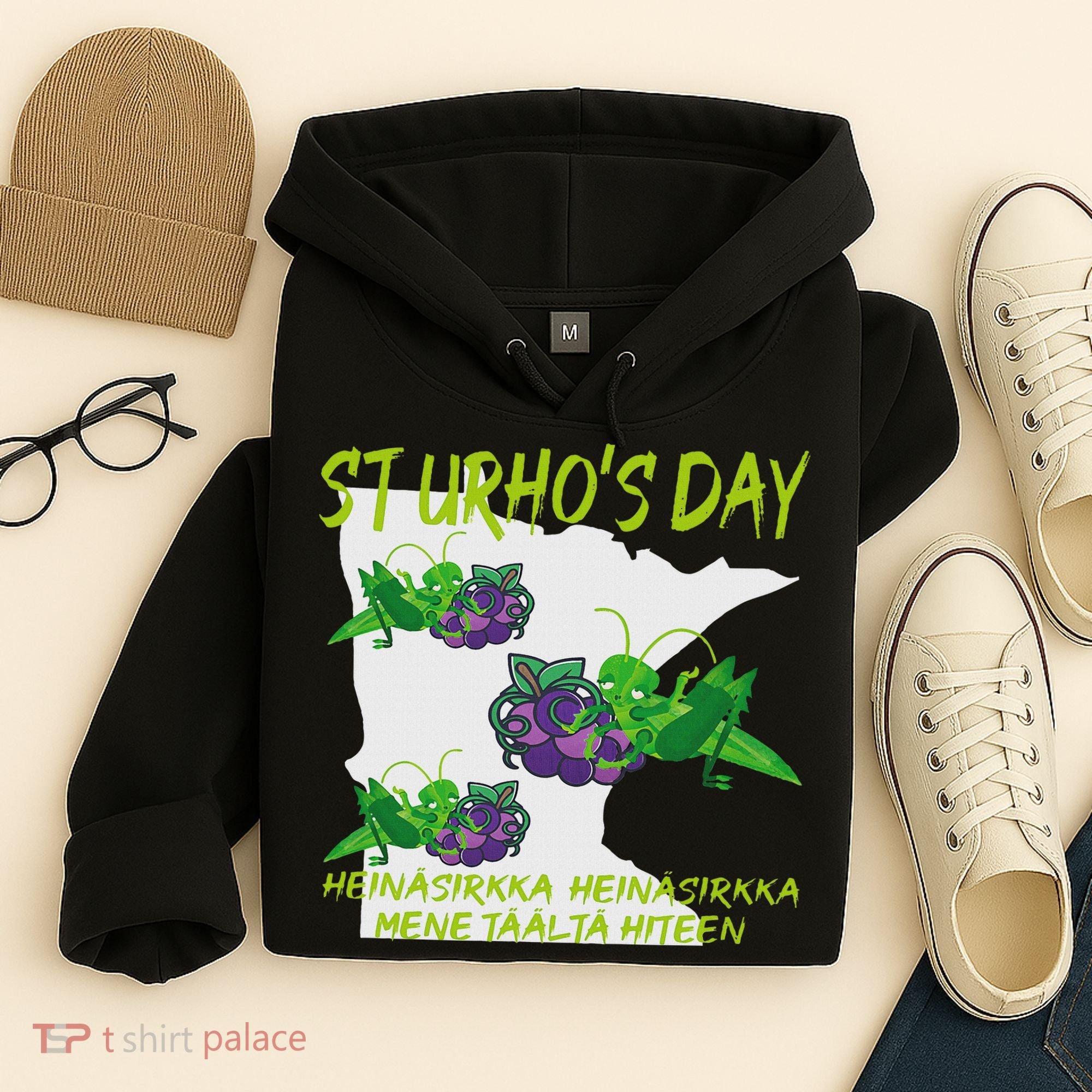 St Urhos Day Grasshopper Grapes Vineyard Gift Minnesota Map Hoodie