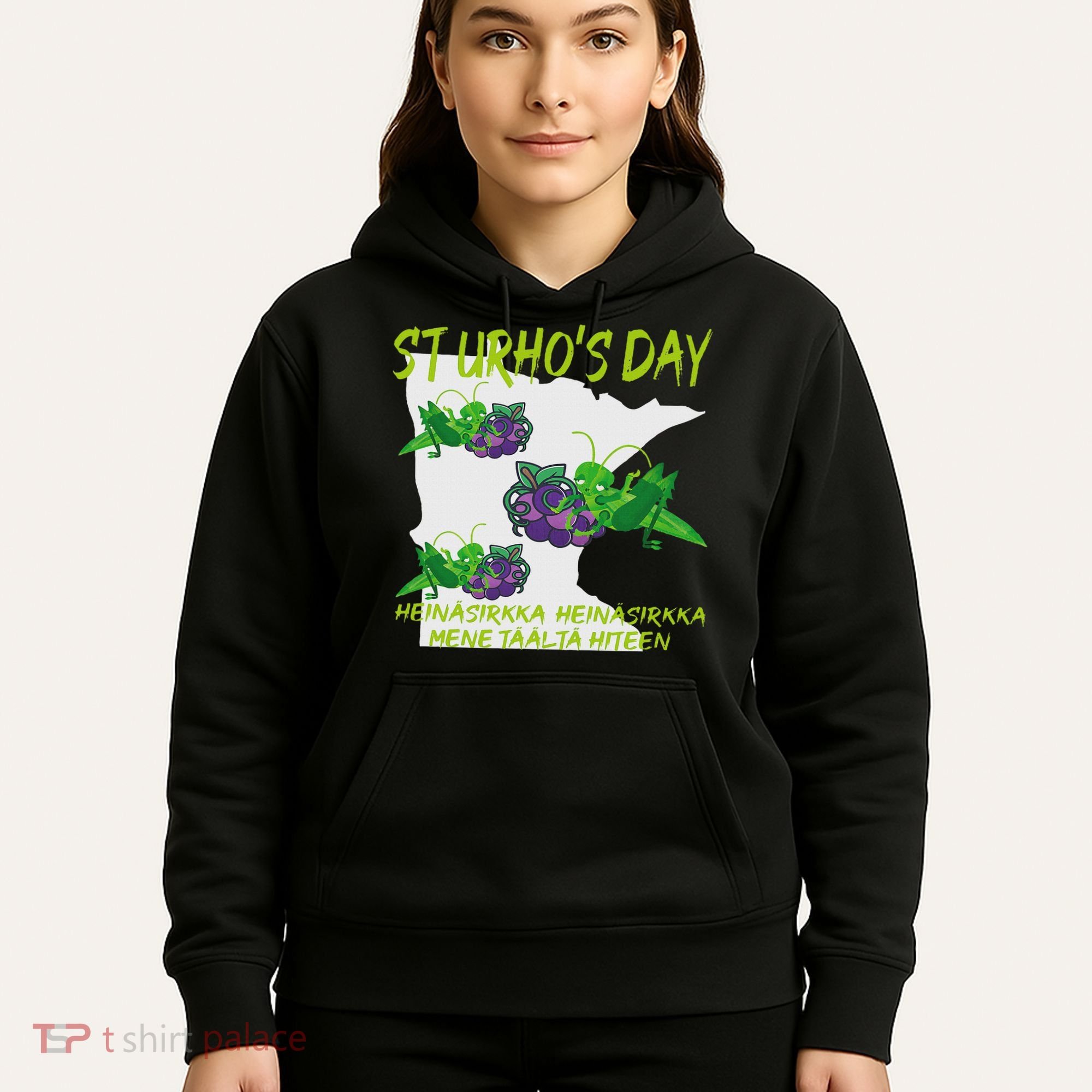 St Urhos Day Grasshopper Grapes Vineyard Gift Minnesota Map Hoodie