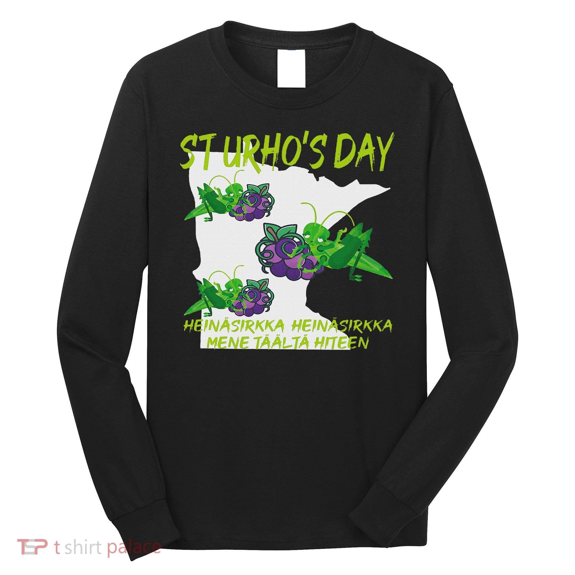 St Urhos Day Grasshopper Grapes Vineyard Gift Minnesota Map Long Sleeve Shirt