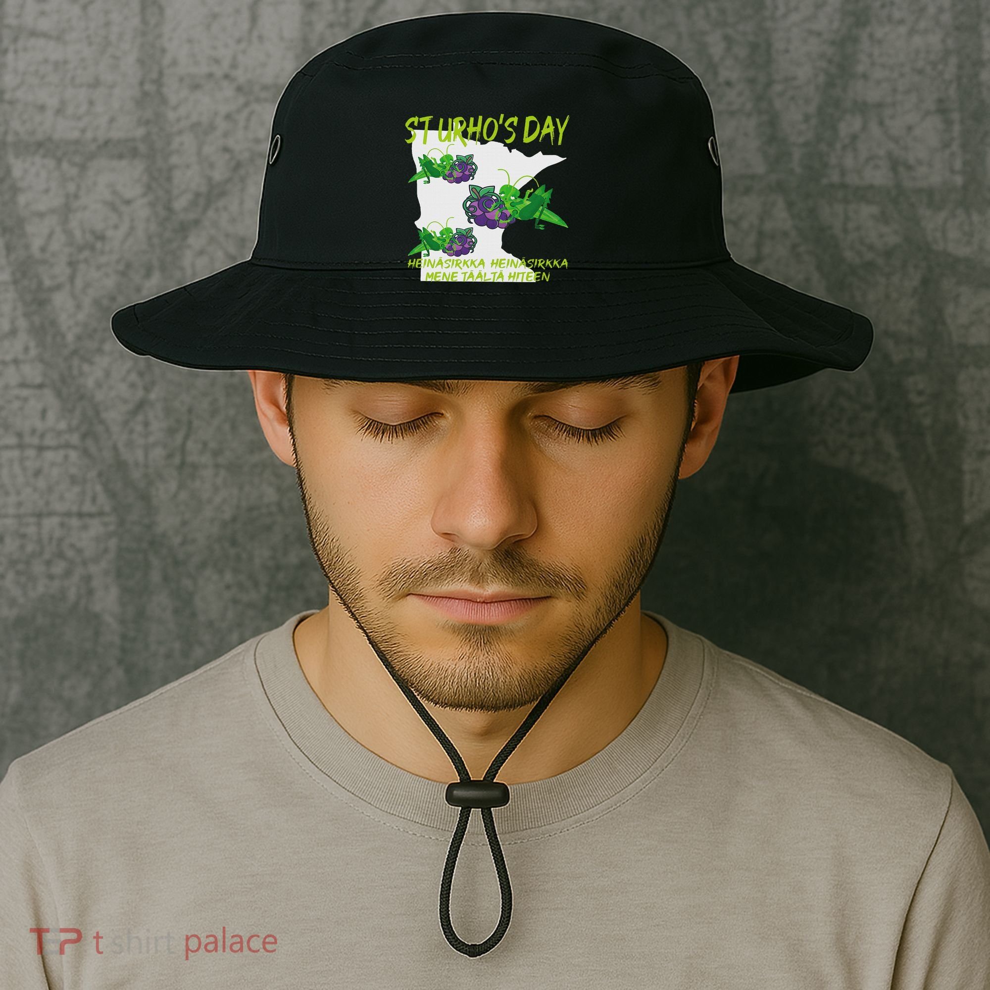St Urhos Day Grasshopper Grapes Vineyard Gift Minnesota Map Bucket Hat