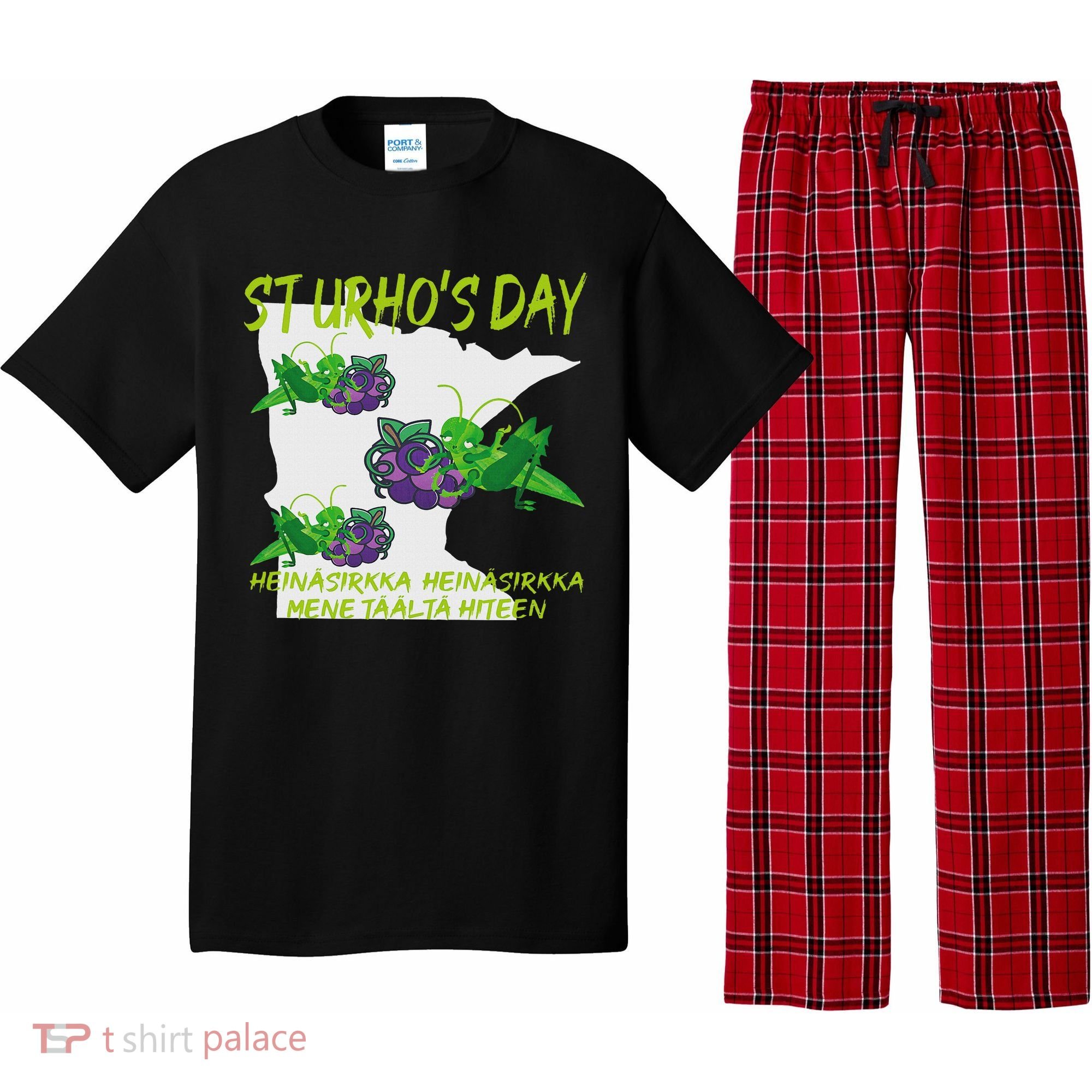 St Urhos Day Grasshopper Grapes Vineyard Gift Minnesota Map Pajama Set