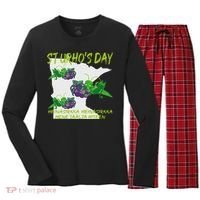 St Urhos Day Grasshopper Grapes Vineyard Gift Minnesota Map Women's Long Sleeve Flannel Pajama Set  thumb 0