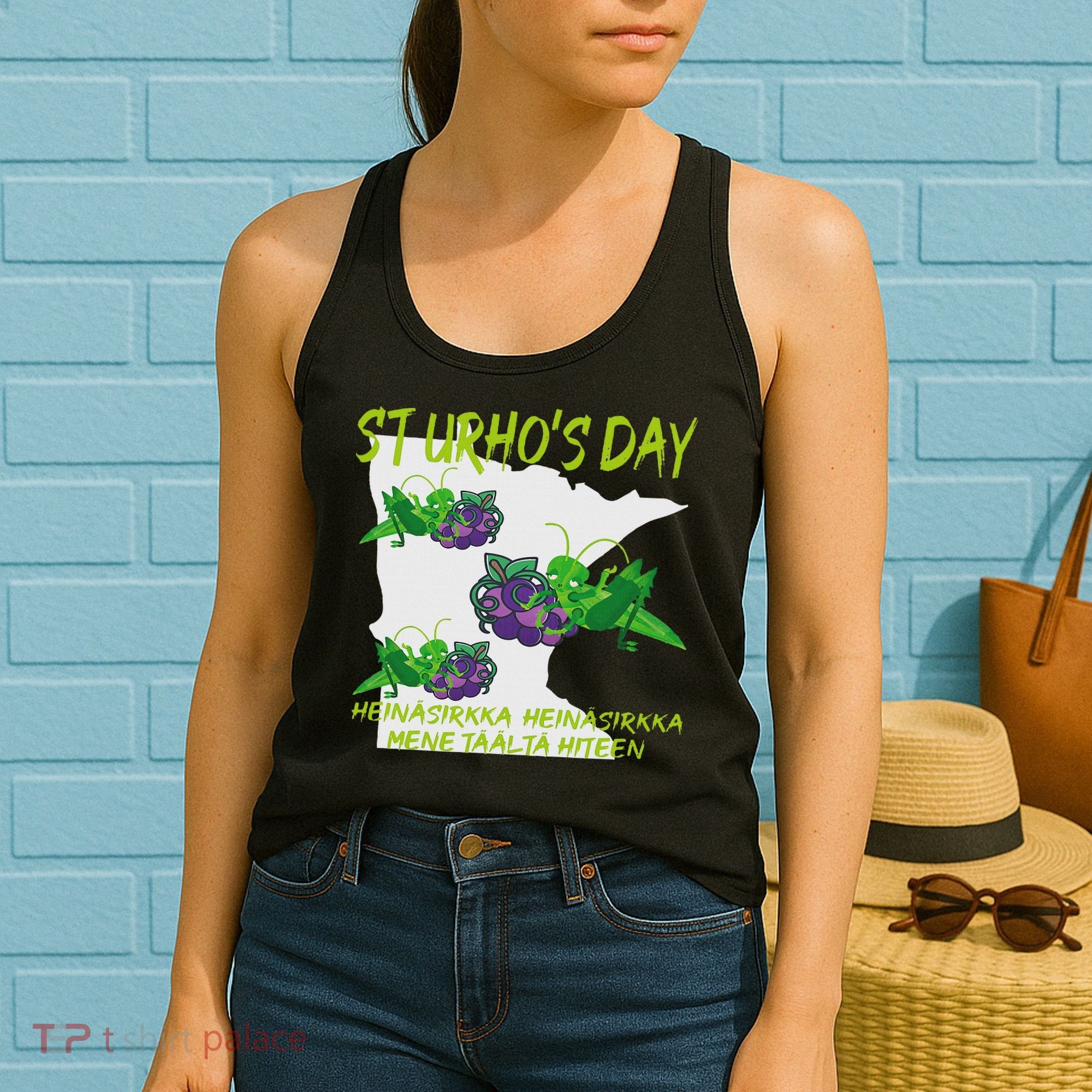 St Urhos Day Grasshopper Grapes Vineyard Gift Minnesota Map Women's Tank Top