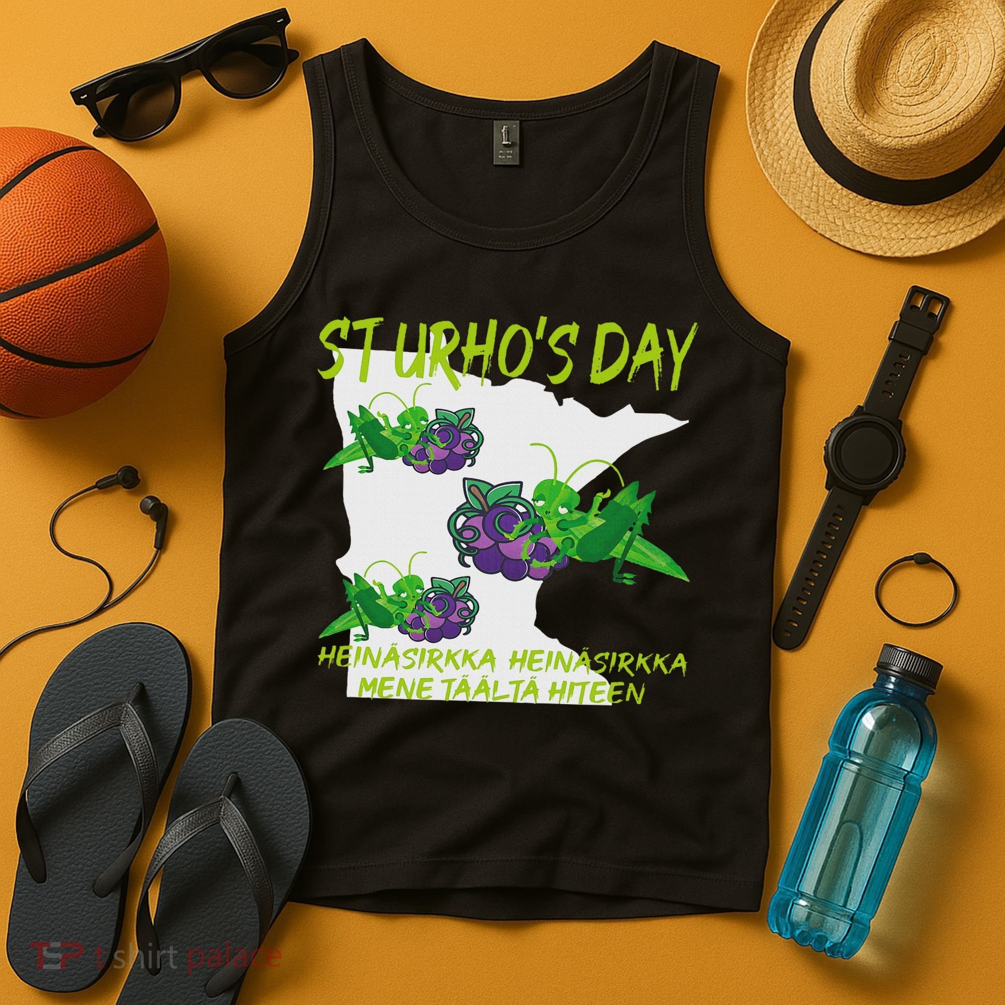 St Urhos Day Grasshopper Grapes Vineyard Gift Minnesota Map Tank Top