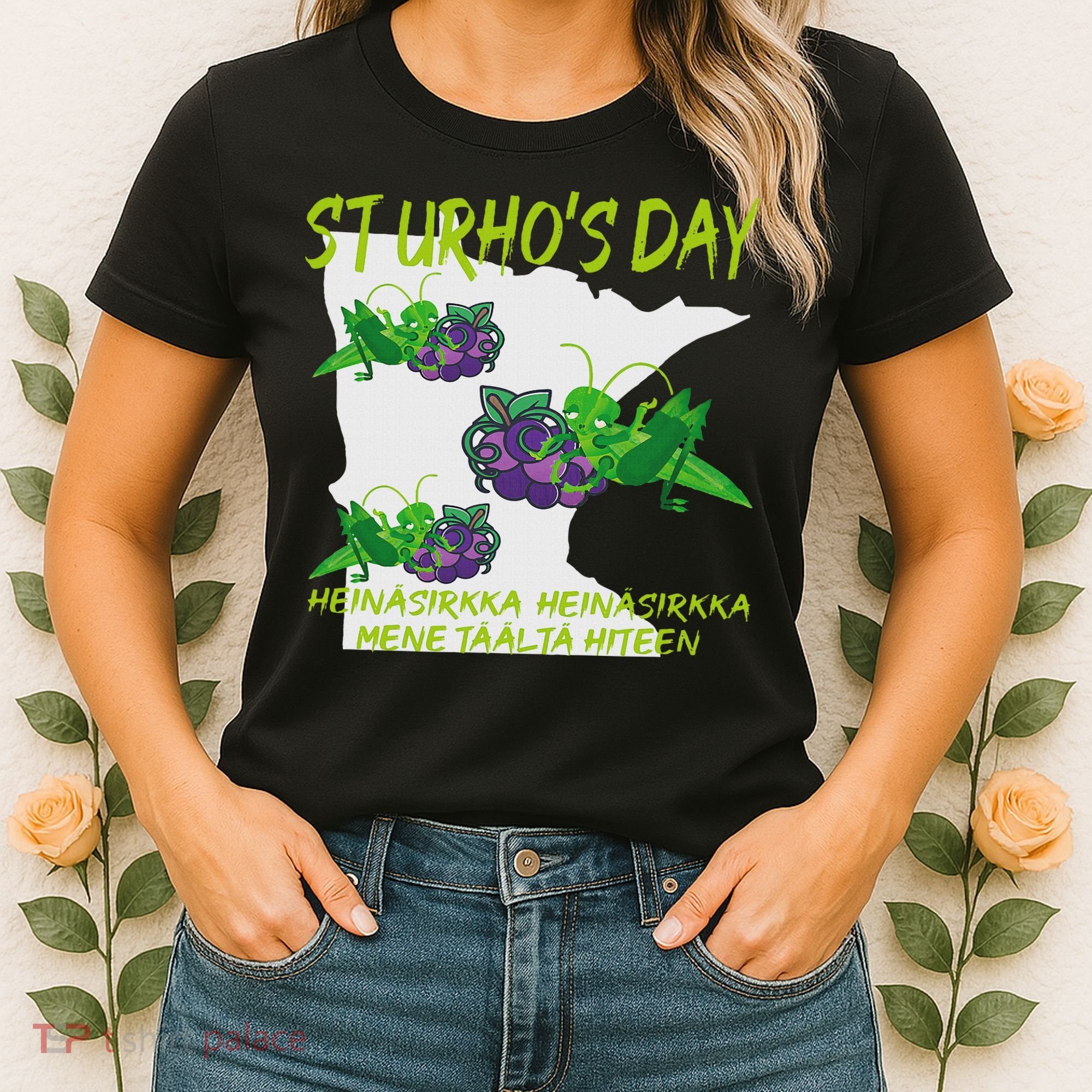 St Urhos Day Grasshopper Grapes Vineyard Gift Minnesota Map Women's T-Shirt