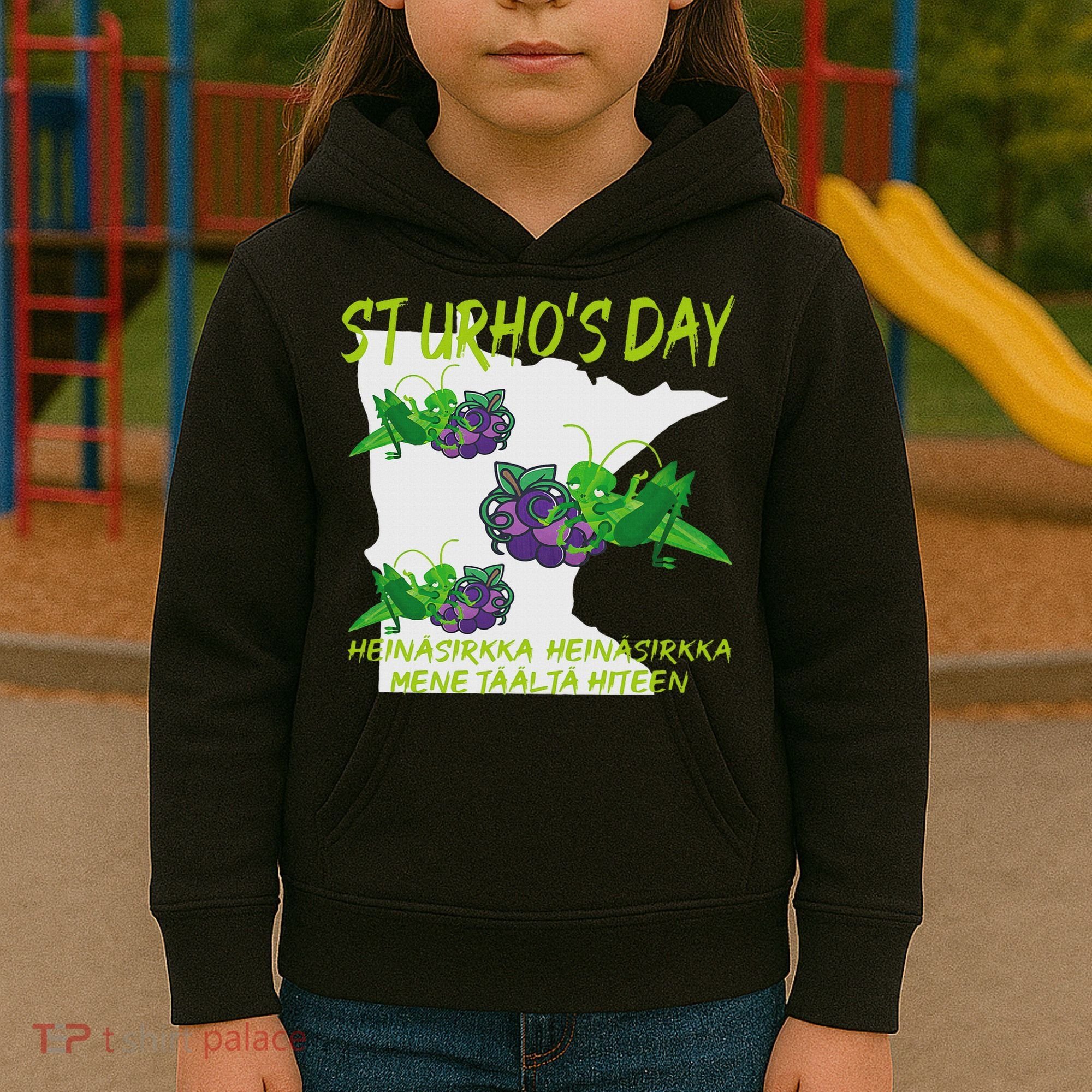 St Urhos Day Grasshopper Grapes Vineyard Gift Minnesota Map Kids Hoodie