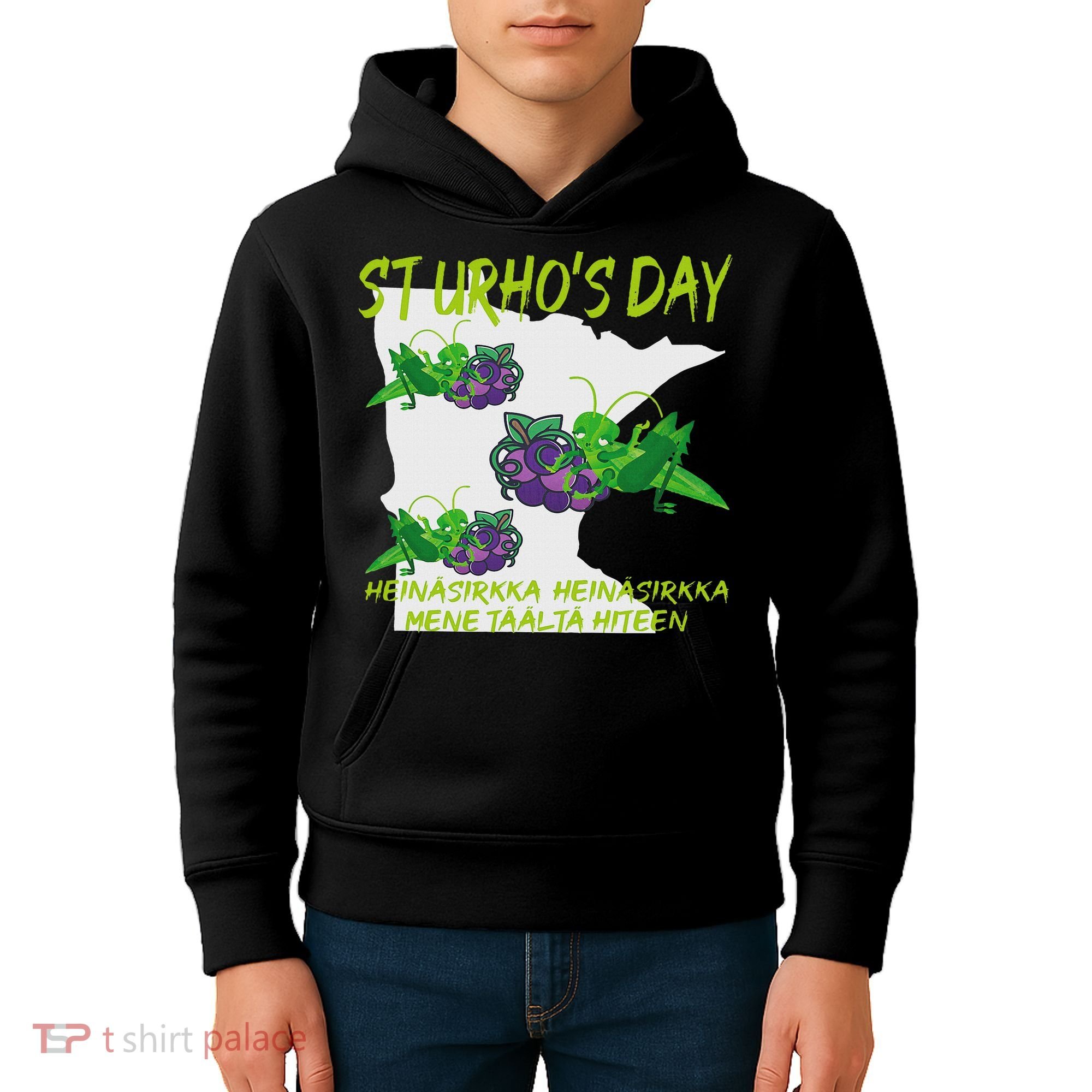 St Urhos Day Grasshopper Grapes Vineyard Gift Minnesota Map Kids Hoodie