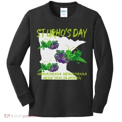 St Urhos Day Grasshopper Grapes Vineyard Gift Minnesota Map Kids Long Sleeve Shirt