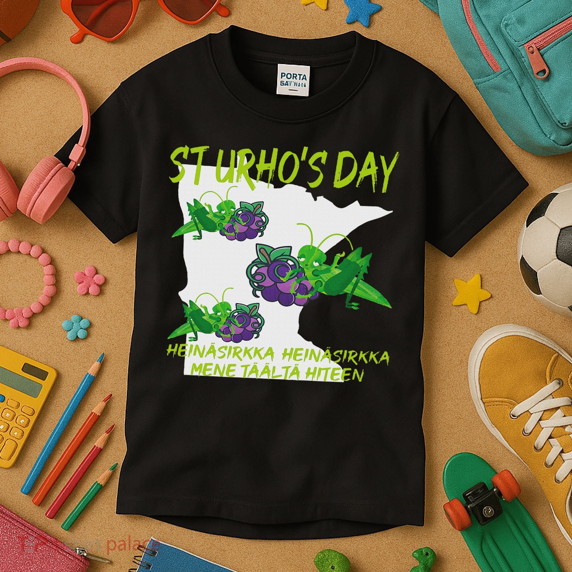 St Urhos Day Grasshopper Grapes Vineyard Gift Minnesota Map Kids T-Shirt