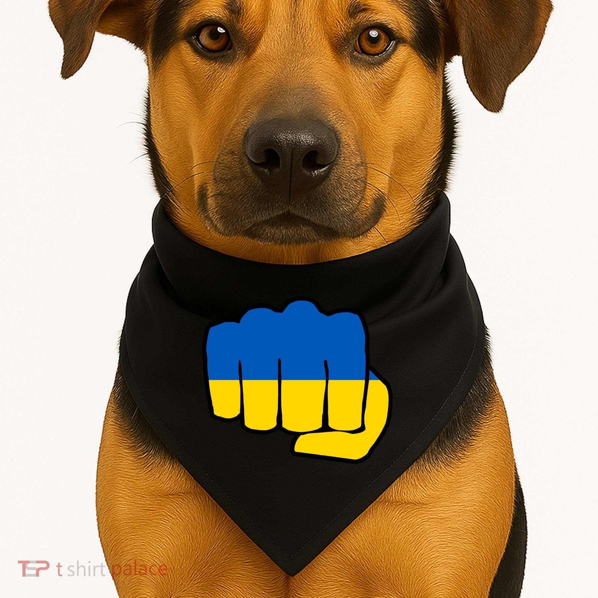 Support Ukraine Flag Fist USA-Made Doggie Bandana