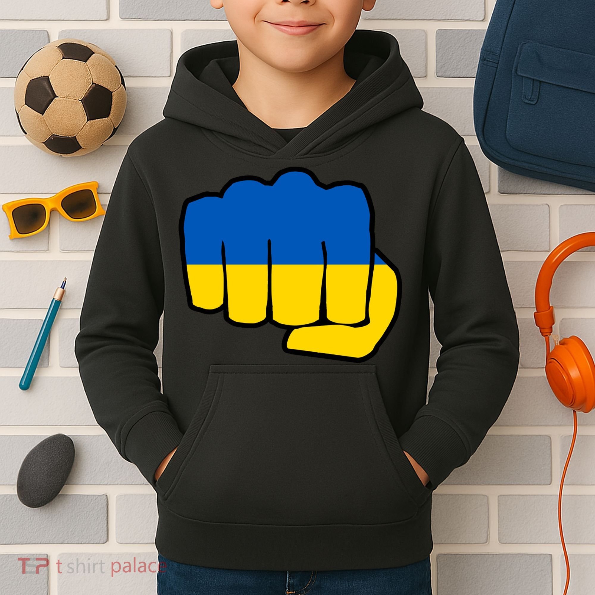 Support Ukraine Flag Fist Kids Hoodie