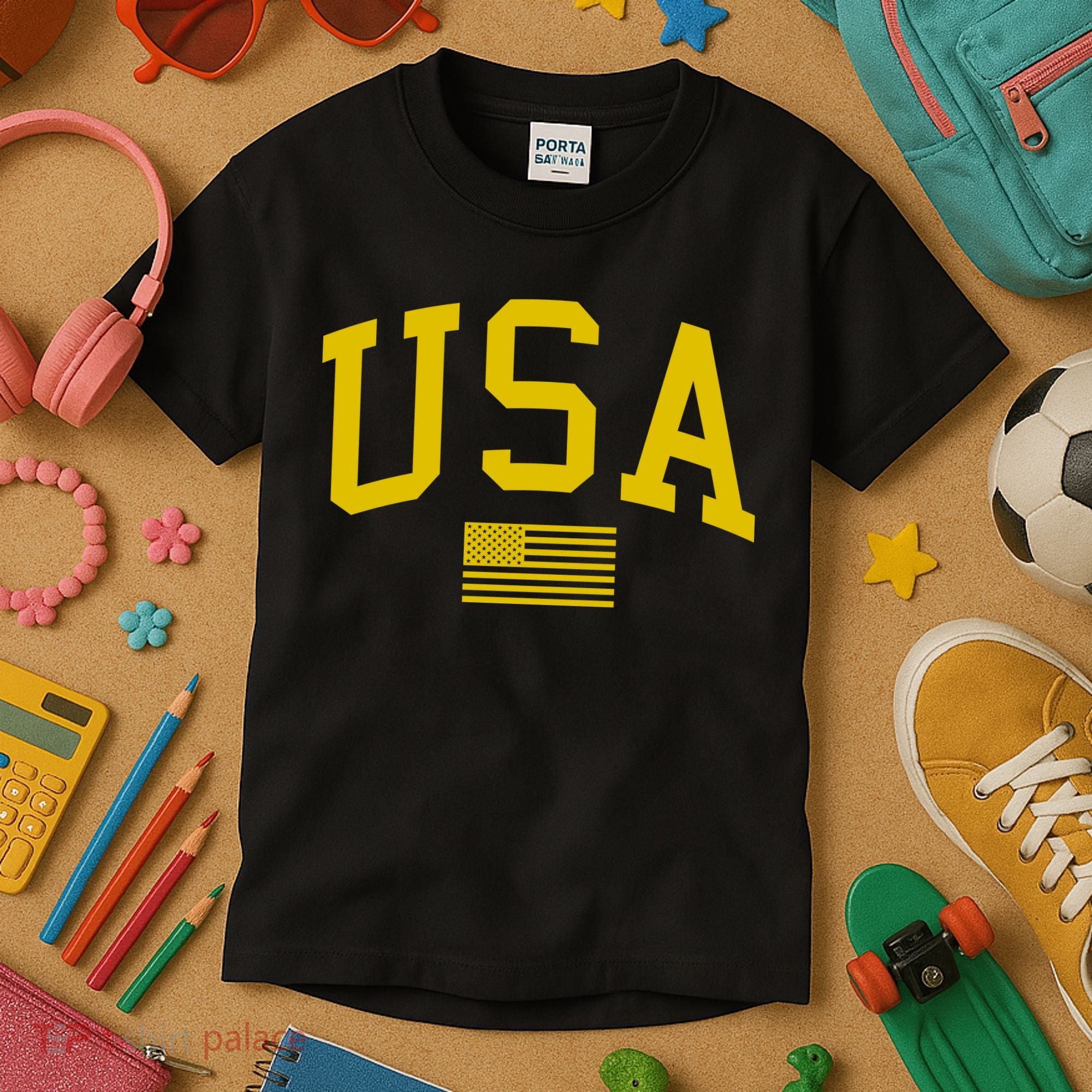 Simplified USA Flag Sports Fan Varsity Kids T-Shirt