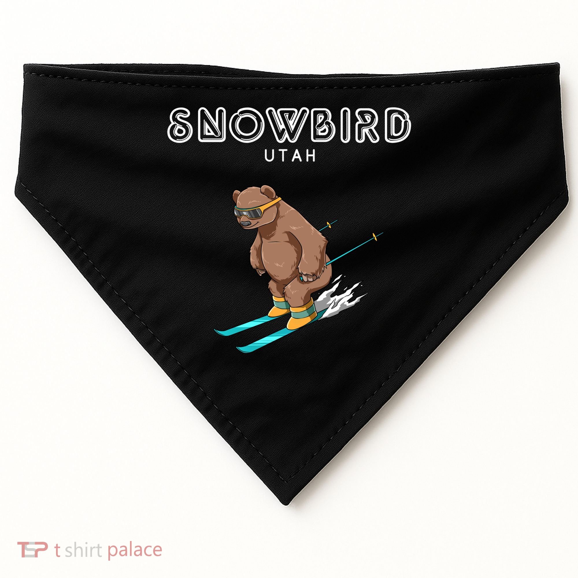 Snowbird Utah Funny Ski Grizzly Bear Gift USA-Made Doggie Bandana